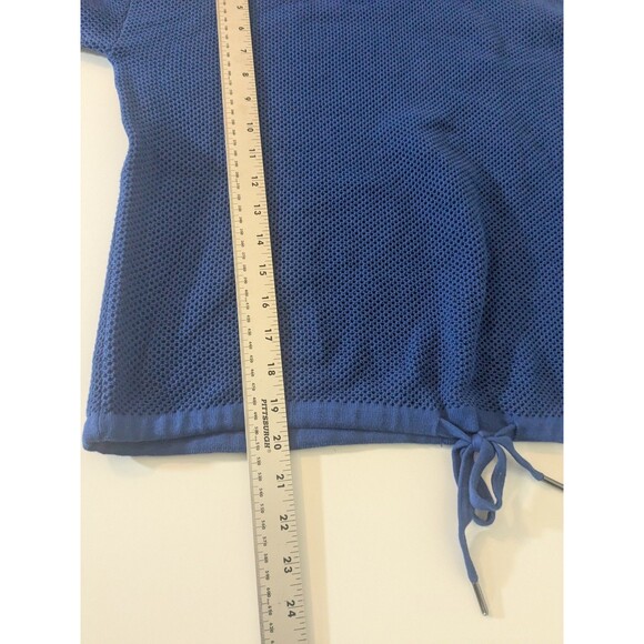 Sweaty Betty Mesh Knit Hoodie Womens M Blue Quartz Drawstring Hem Exercise Cover - Picture 6 of 7